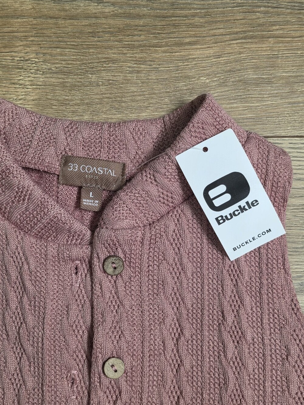 33 Coastal Mauve Cable Knit Button Front Sleeveless Racerback Top Size Large - Picture 3 of 4